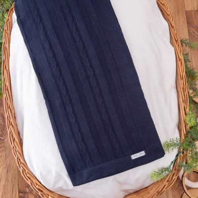 Manta de Linha Trança - Azul Marinho